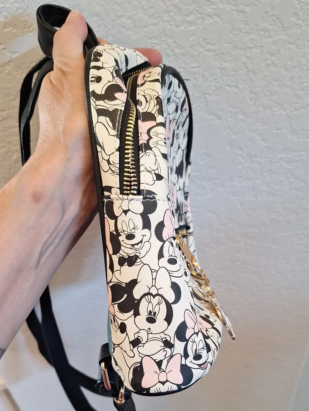 Disney Minnie Mouse All Over Print Mini Backpack Black & Pink & White